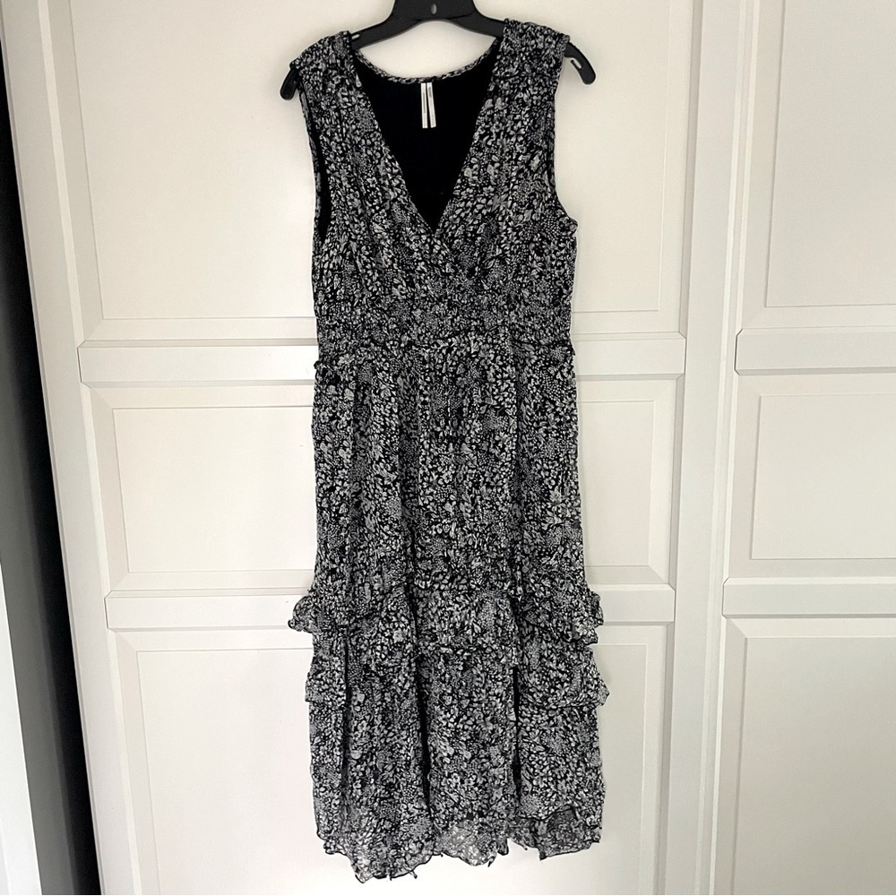 Anthropologie Marcella Tiered Midi Dress black white floral 26838 - Picture 8 of 15